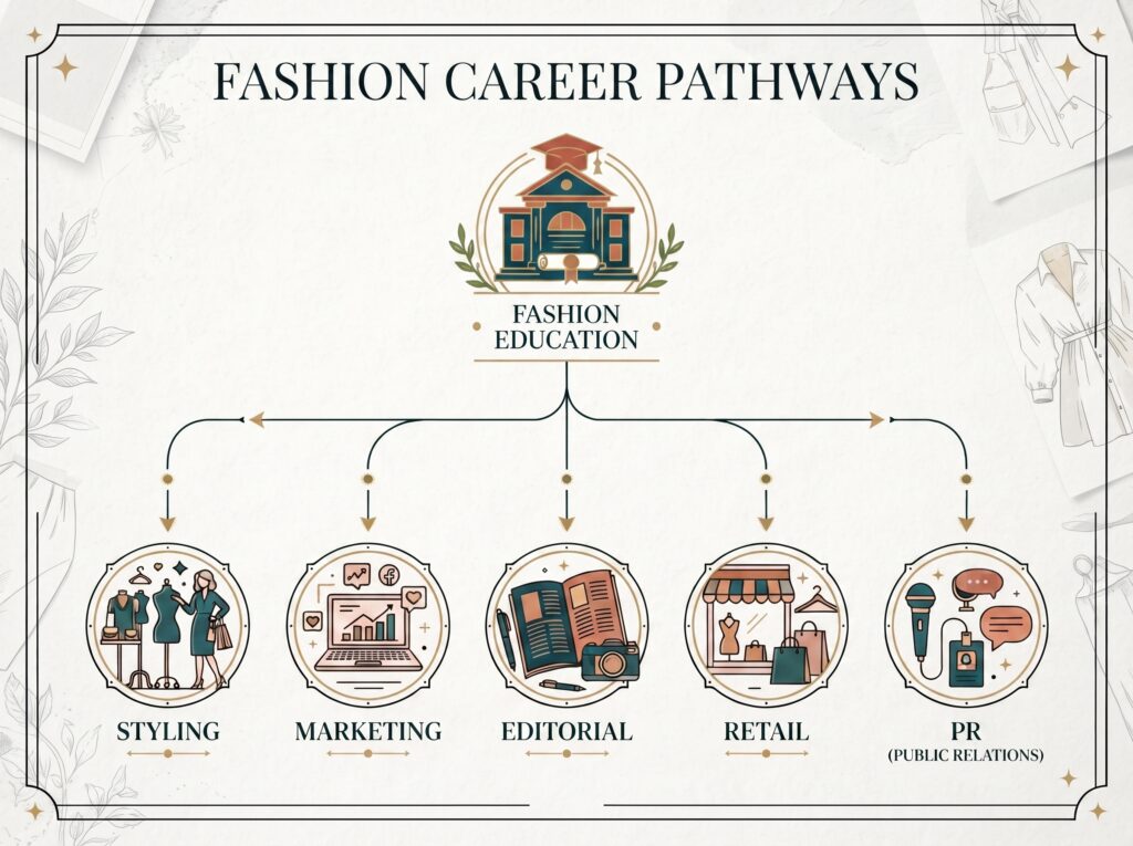 Fashion industry career paths for Vogue College of Fashion graduates in luxury and media